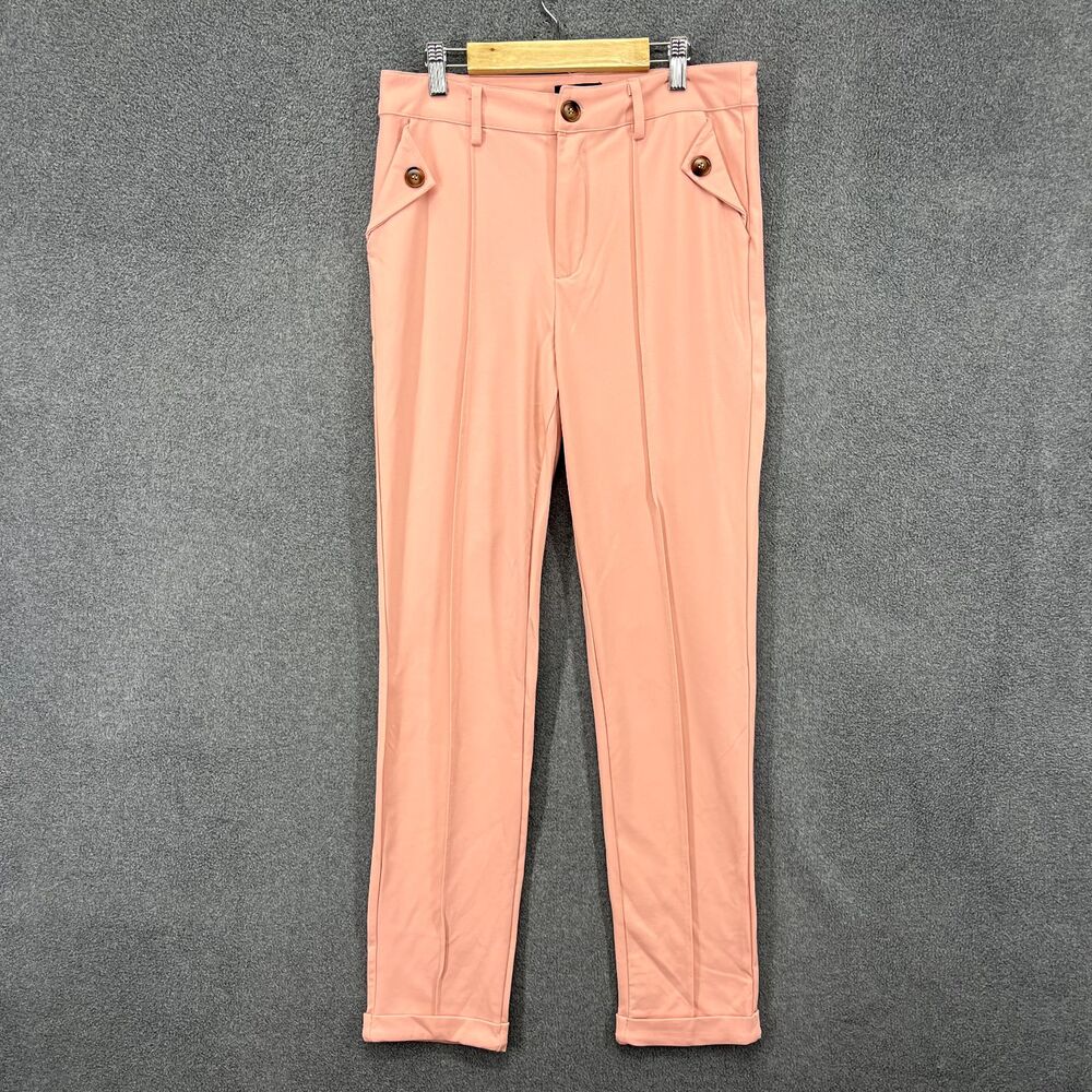 Flamingo‎ Pants Womens Medium Pink Solid Slant Pocket High Rise Skinny stretch